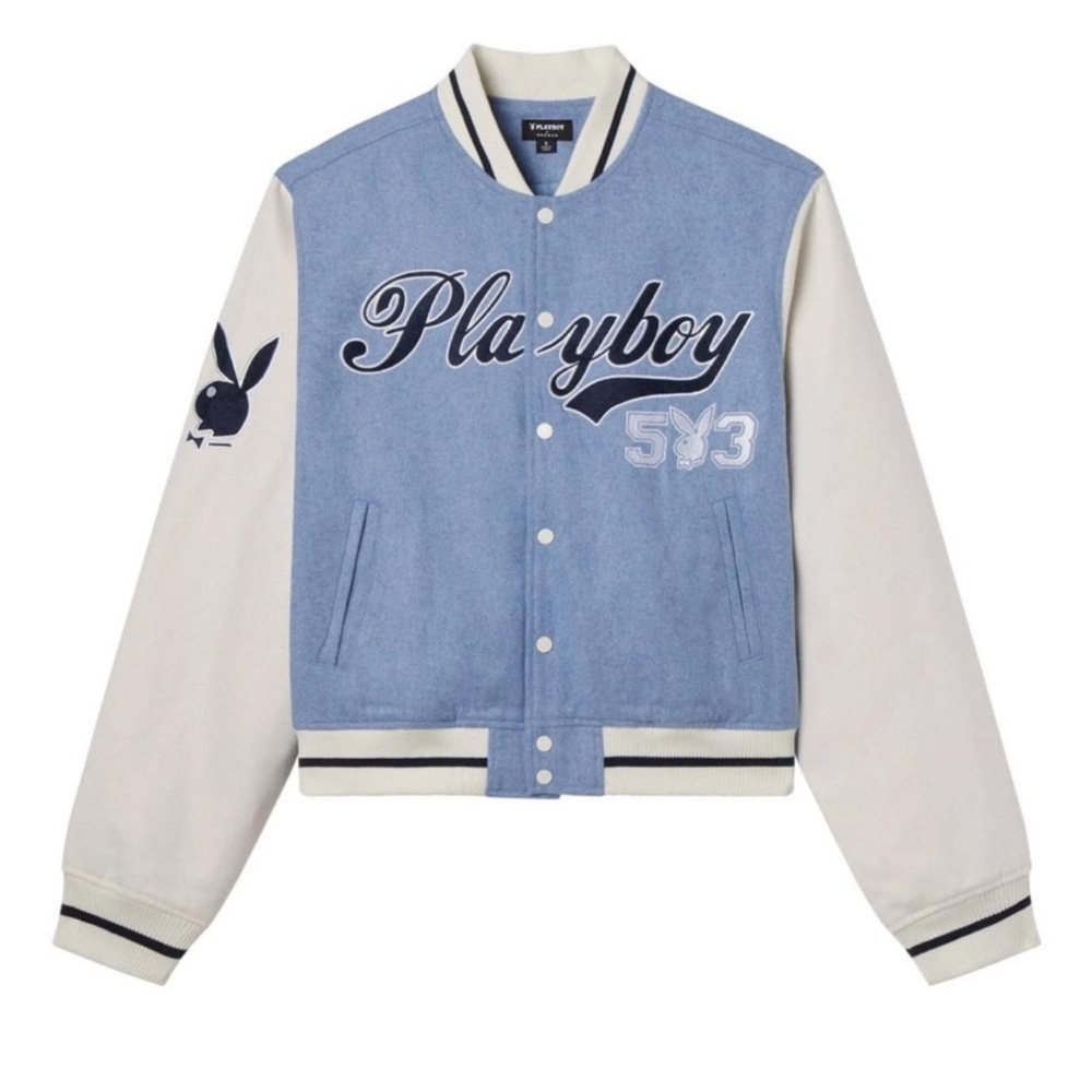 PLAYBOY Letterman Light Blue and White Jacket